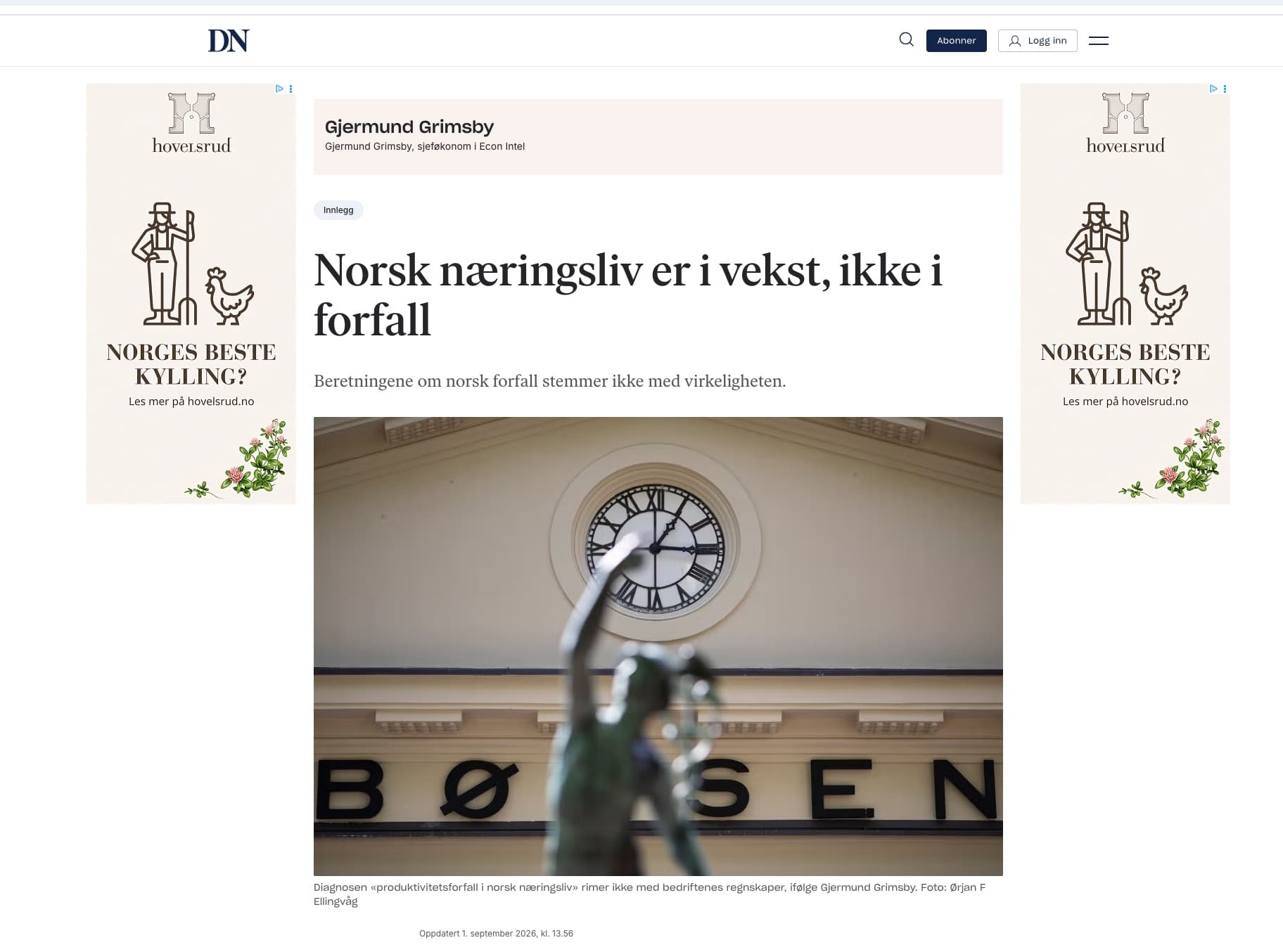 Innlegg i DN om næringslivets vekst